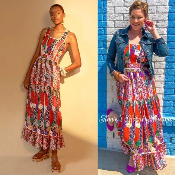 RARE NWT ANTHROPOLOGIE BHANUNI By JYOTI Square Neck Bohemian Maxi Dress. - Picture 6 of 16